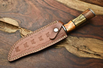 12" Handmade Damascus Bowie Knife – Hardwood Handle & 384-Layer Blade