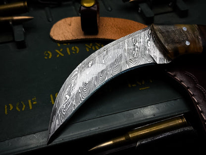 8" Best Damascus Karambit Knife Best Damascus Steel Karambit with Horn Handle