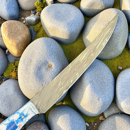 Custom Handmade 12 Inch Damascus Fillet Knife with Leather Sheath