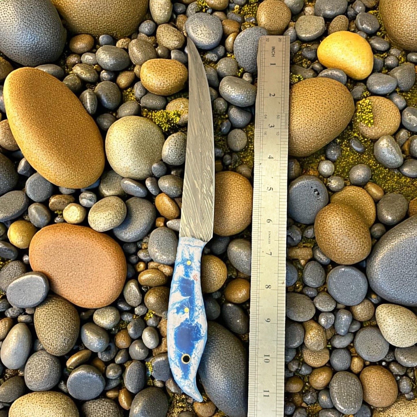 Custom Handmade 12 Inch Damascus Fillet Knife with Leather Sheath