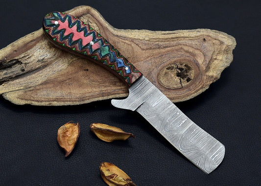 Hand Forged Damascus Steel Bull Cutter Knife Custom Cowboy Bull Cutter Knife with Dollar Sheet Handle
