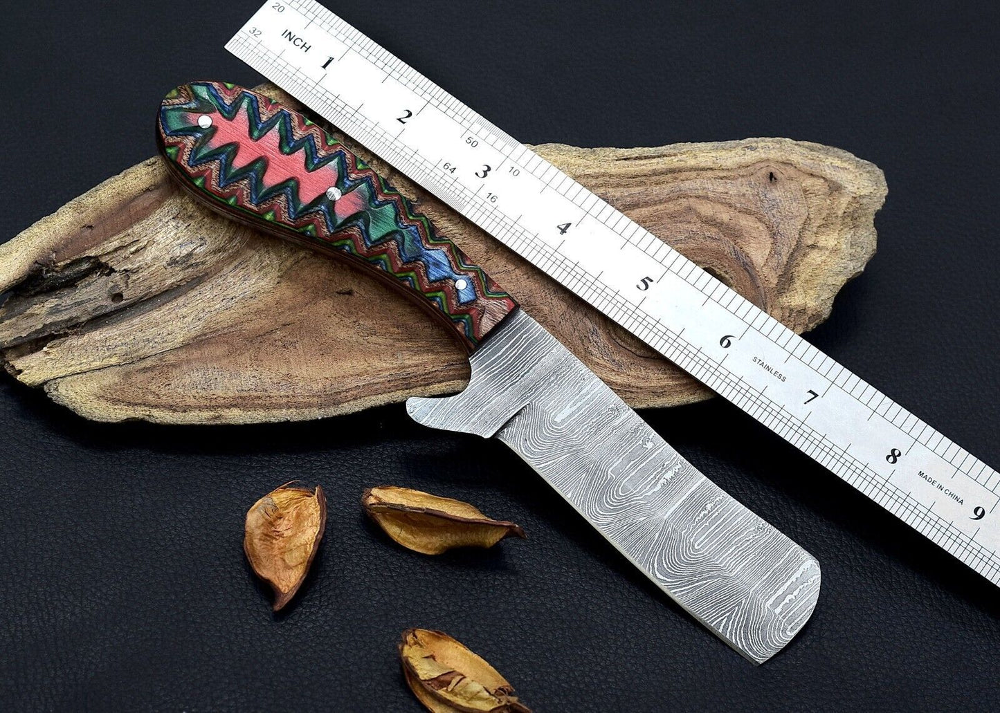 Hand Forged Damascus Steel Bull Cutter Knife Custom Cowboy Bull Cutter Knife with Dollar Sheet Handle