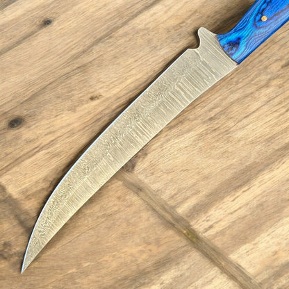 12" Handmade Damascus Fillet Knife with Sheath and Pakka Wood handle