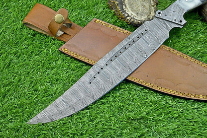 16 Inch Damascus Bowie Knife with Resin Handle and Forged Damascus Bolster for Hunting and Camping