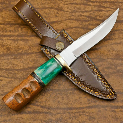 Handmade 12 Inch D2 Steel Bowie Camping Hunting Knife – Stained Bone Handle, Full Tang Survival Blade