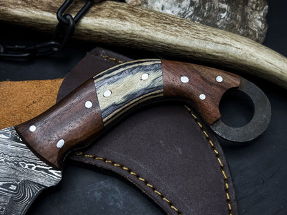 8” Handmade Damascus Karambit Knife  Wood Handle Damascus Steel Karambit