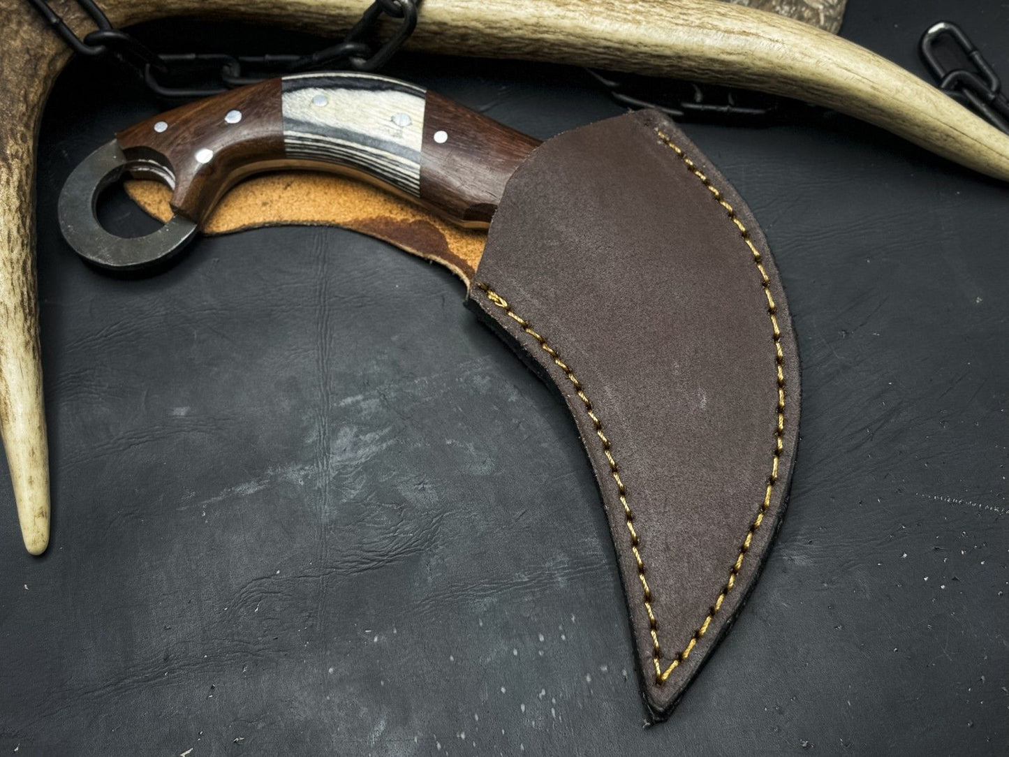 8” Handmade Damascus Karambit Knife  Wood Handle Damascus Steel Karambit