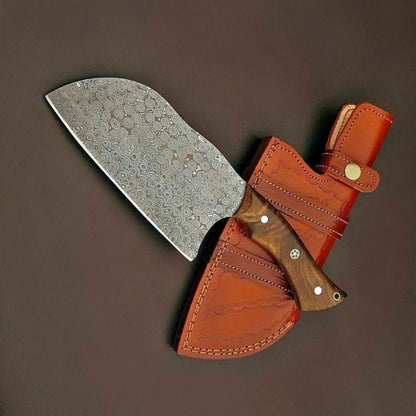 Handmade Damascus Cleaver Knife – Razor-Sharp Serbian Chef’s Butcher Knife