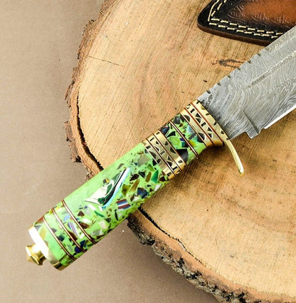 12" Handmade Damascus Steel Bowie Hunting Knife – Resin Handle Luxury EDC