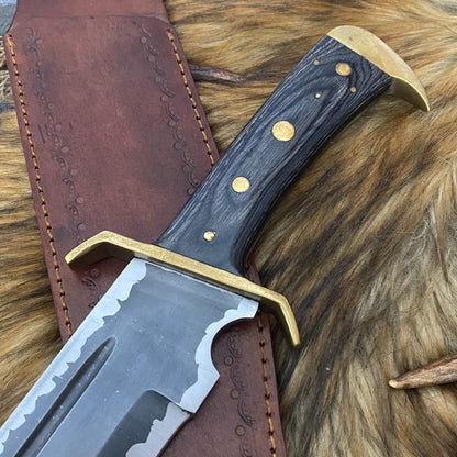 Heritage Forge 16 Inch Carbon Steel Bowie Knife with Fired Pakka Wood Handle for Hunting and Survival