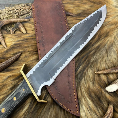 Heritage Forge 16 Inch Carbon Steel Bowie Knife with Fired Pakka Wood Handle for Hunting and Survival