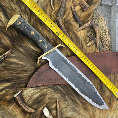 Heritage Forge 16 Inch Carbon Steel Bowie Knife with Fired Pakka Wood Handle for Hunting and Survival