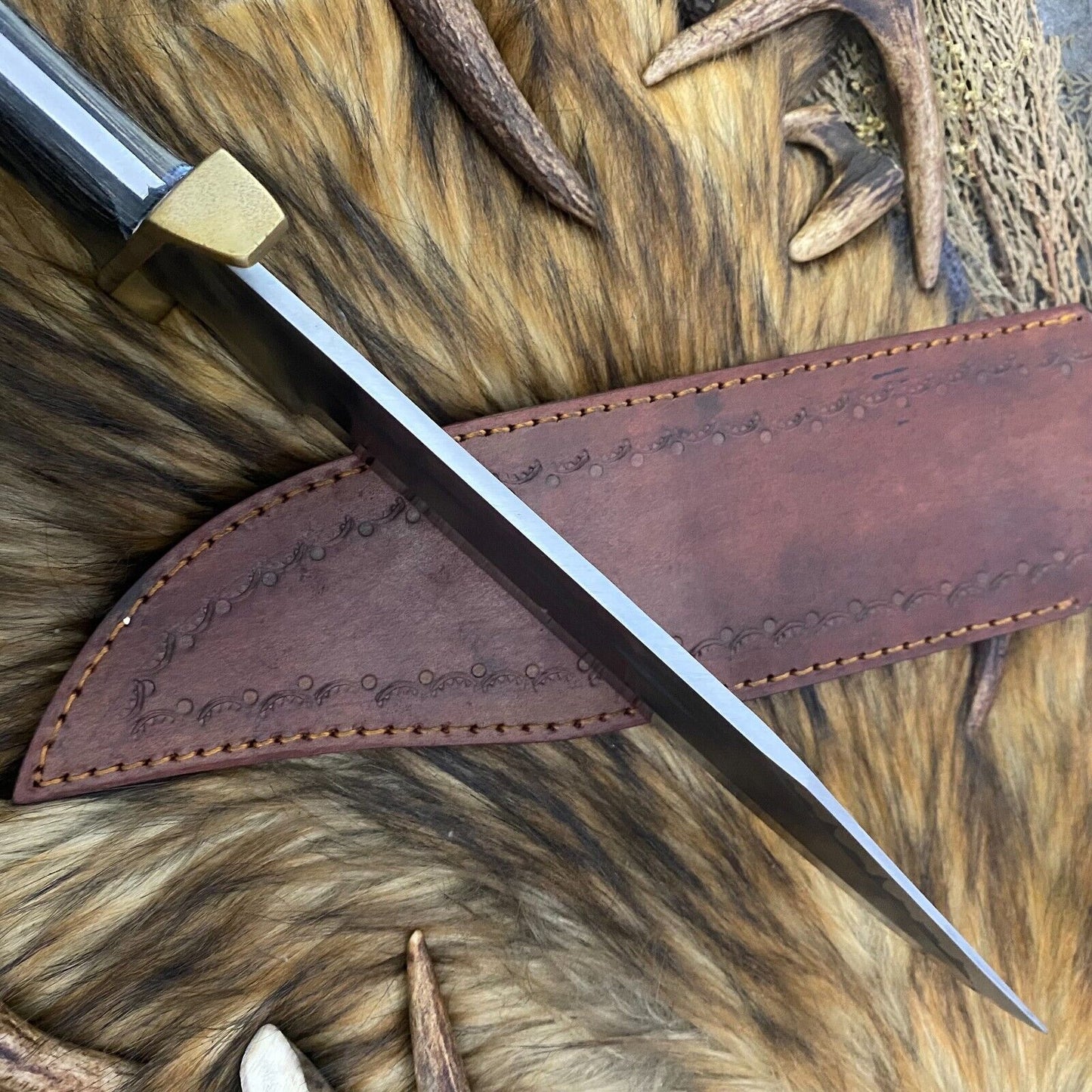 Heritage Forge 16 Inch Carbon Steel Bowie Knife with Fired Pakka Wood Handle for Hunting and Survival