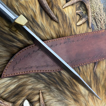 Heritage Forge 16 Inch Carbon Steel Bowie Knife with Fired Pakka Wood Handle for Hunting and Survival