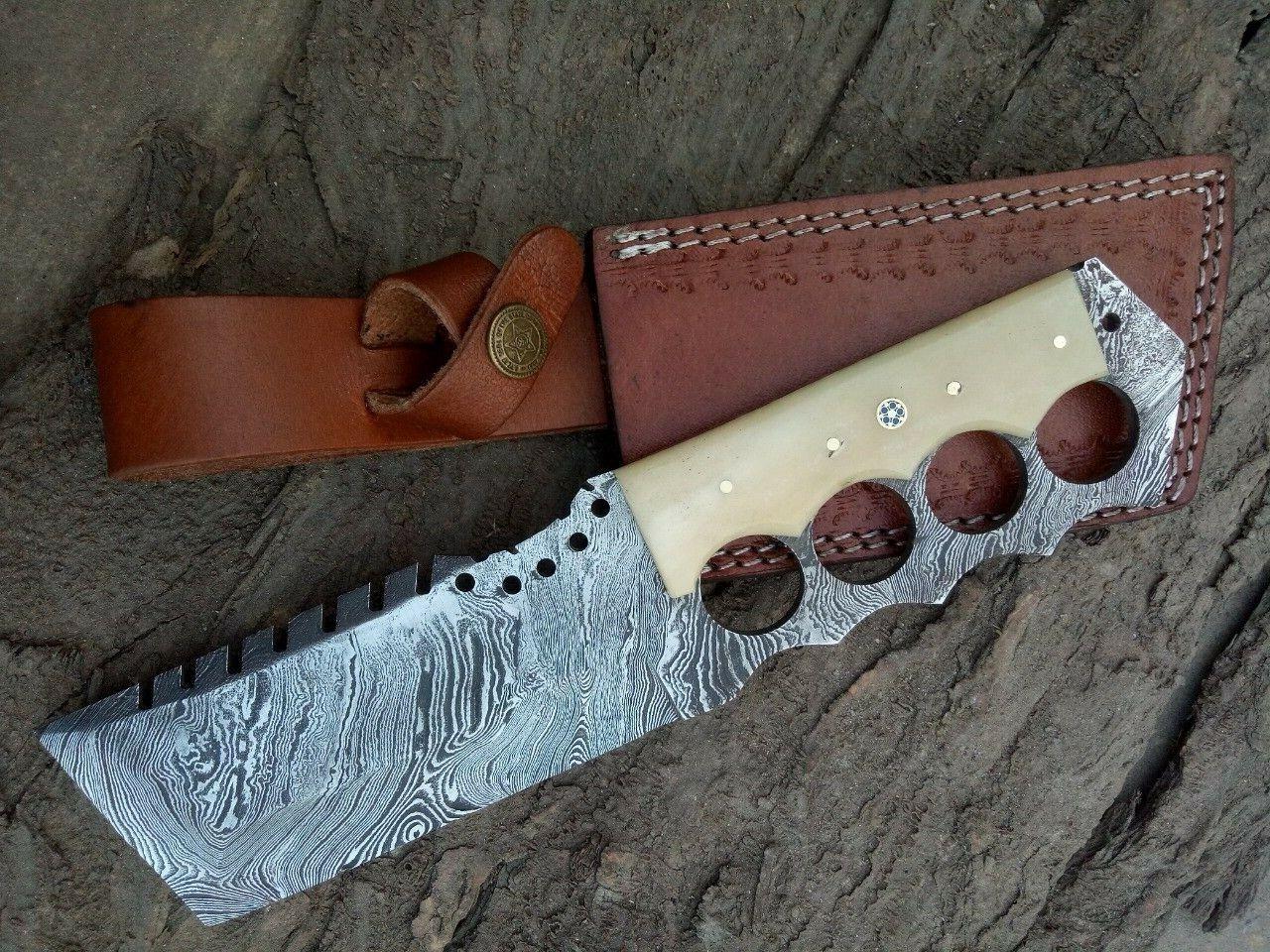 10" Handmade Damascus Steel Hunting Cleaver – Camel Bone Handle