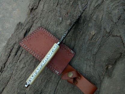 10" Handmade Damascus Steel Hunting Cleaver – Camel Bone Handle