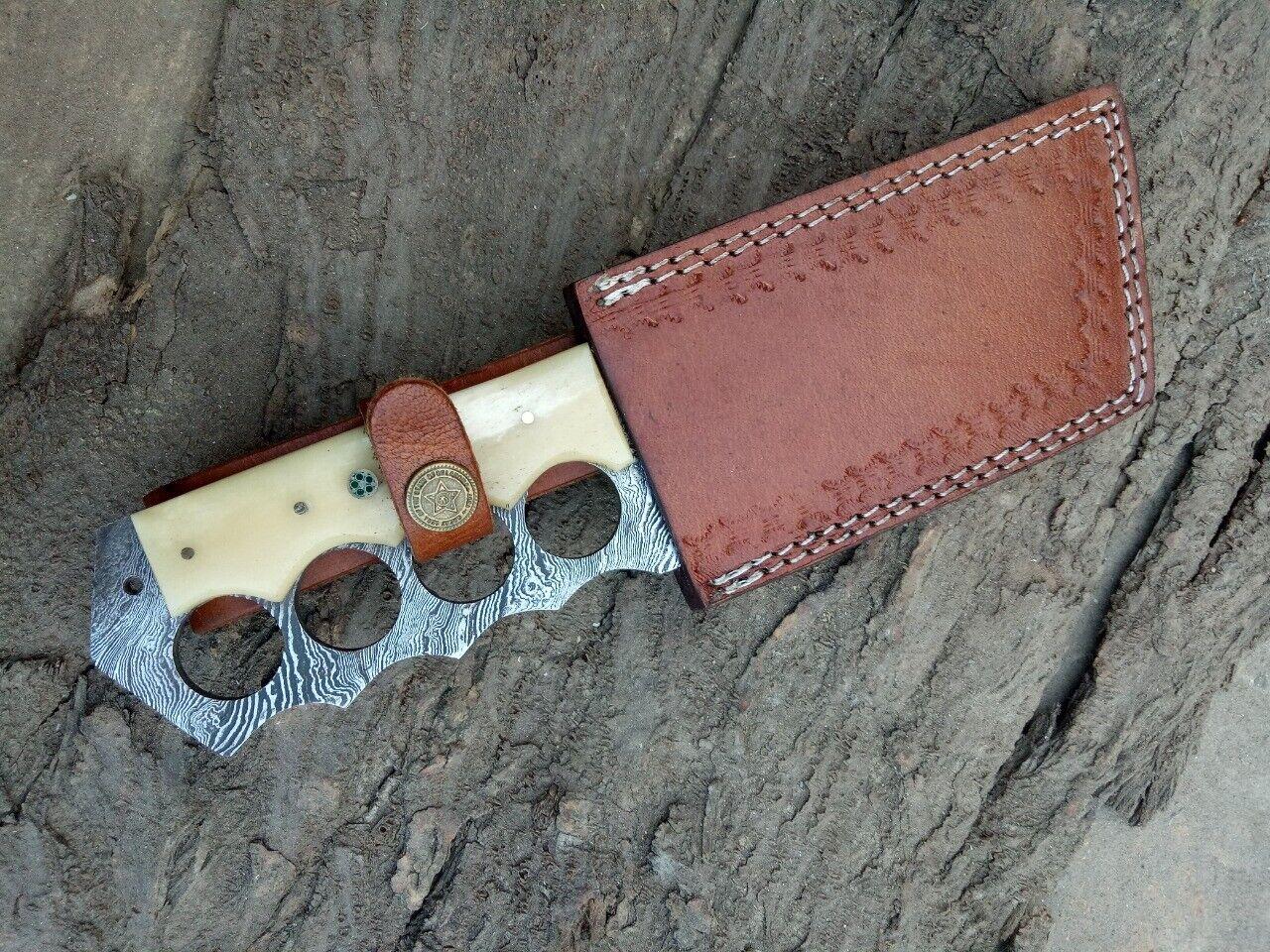 10" Handmade Damascus Steel Hunting Cleaver – Camel Bone Handle