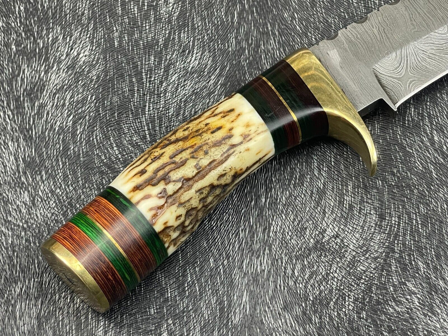 12" Damascus Bowie Knife – Stag Horn & Hardwood Handle