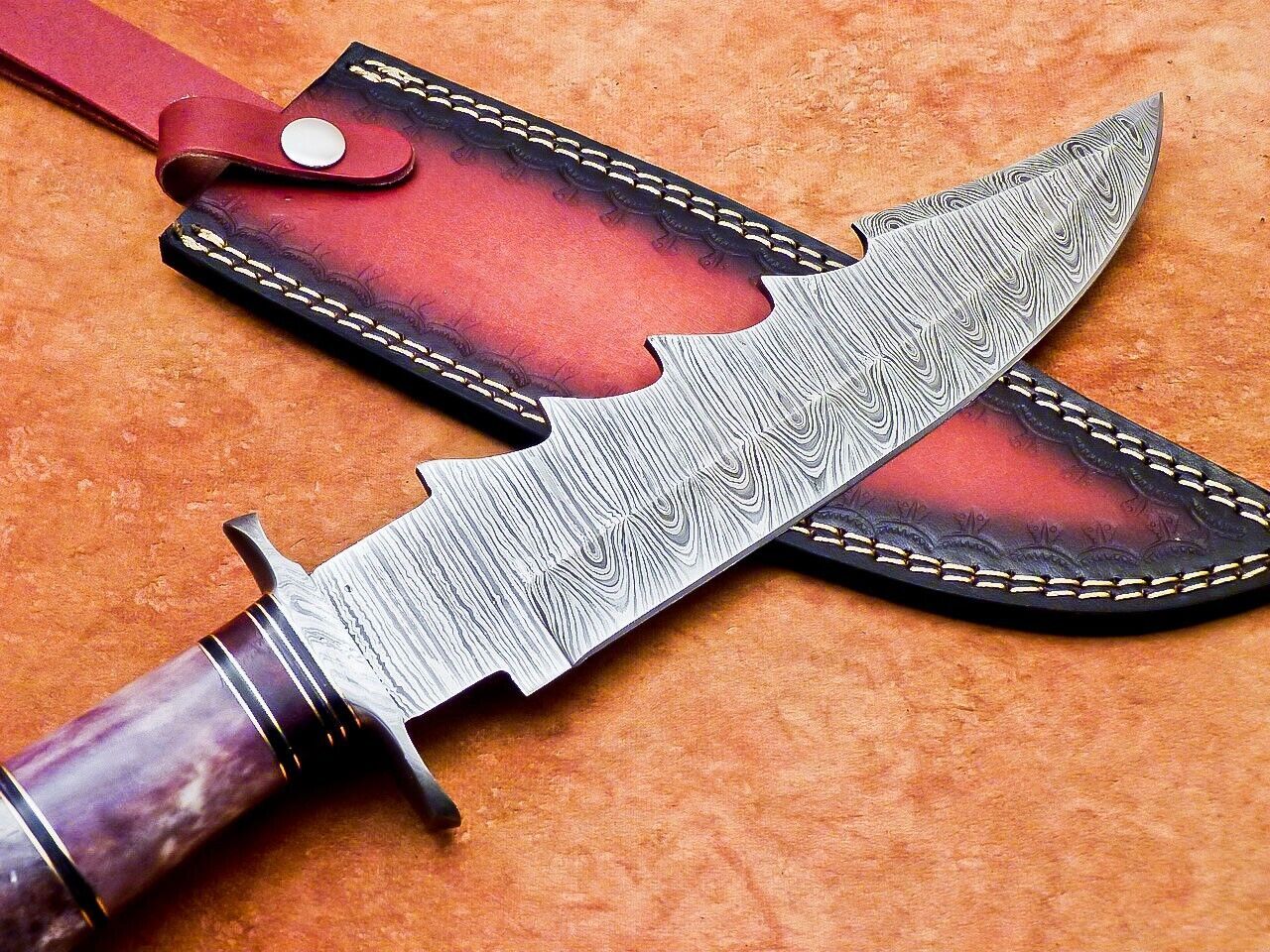 Heritage Forge 14 Inch Damascus Steel Bowie Knife with Resin Handle