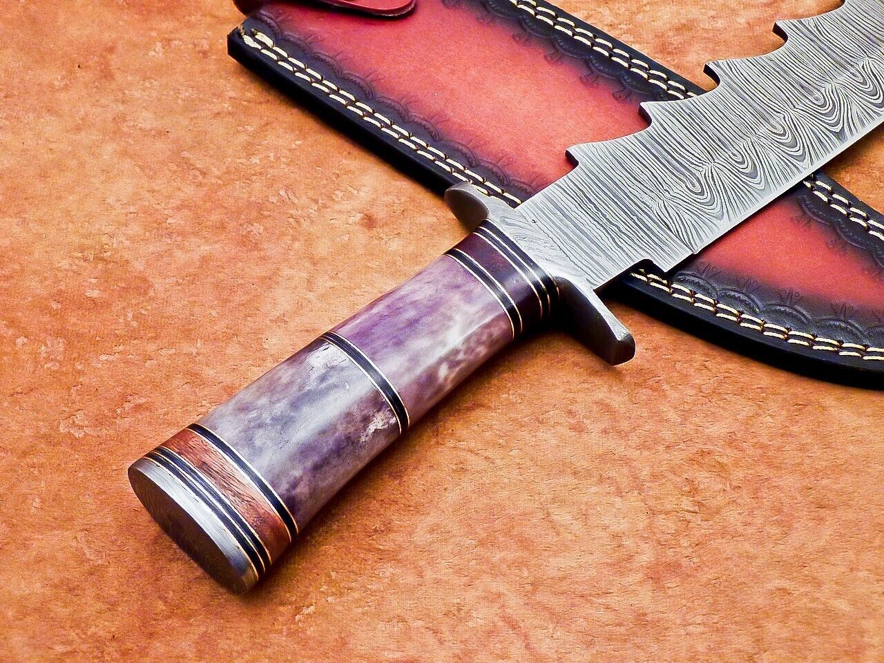 Heritage Forge 14 Inch Damascus Steel Bowie Knife with Resin Handle