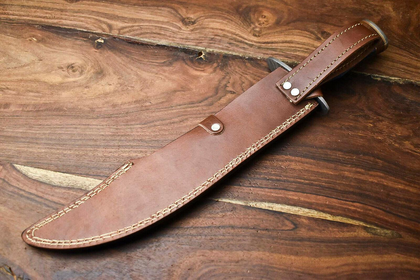 Heritage Forge 17" Damascus Steel Bowie Hunting Knife with Camel Bone Handle