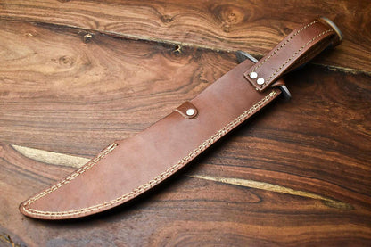 Heritage Forge 17" Damascus Steel Bowie Hunting Knife with Camel Bone Handle
