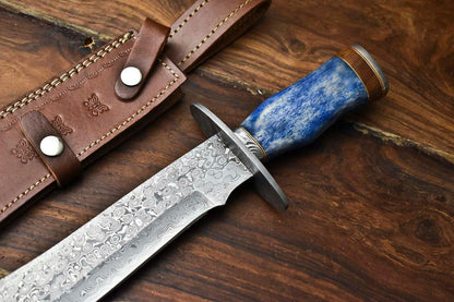 Heritage Forge 17" Damascus Steel Bowie Hunting Knife with Camel Bone Handle