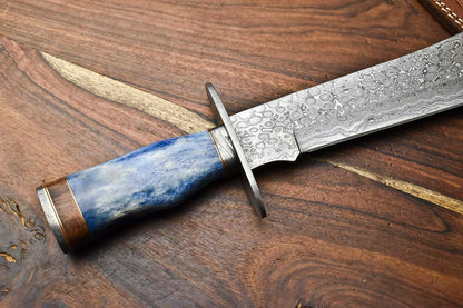 Heritage Forge 17" Damascus Steel Bowie Hunting Knife with Camel Bone Handle