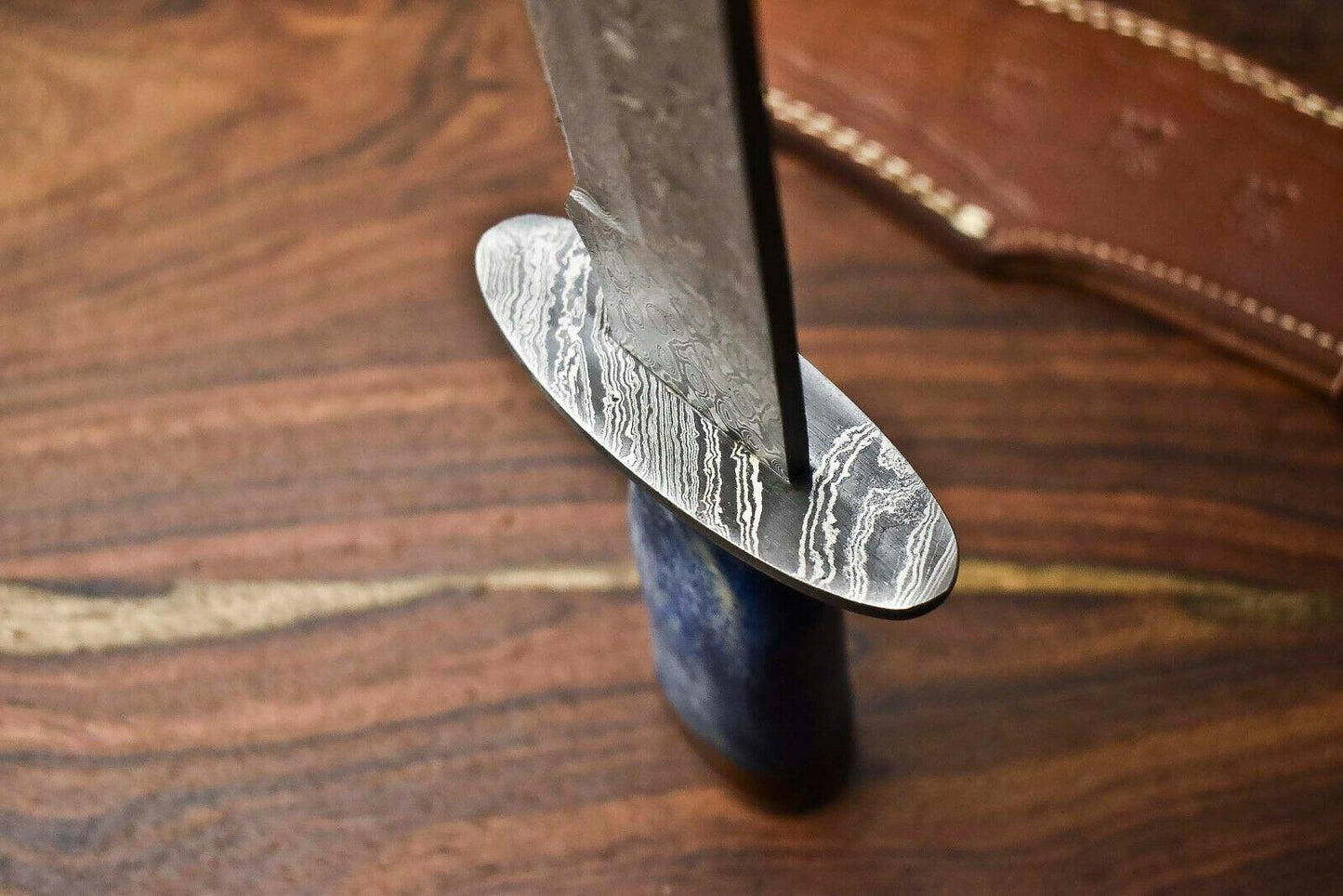 Heritage Forge 17" Damascus Steel Bowie Hunting Knife with Camel Bone Handle