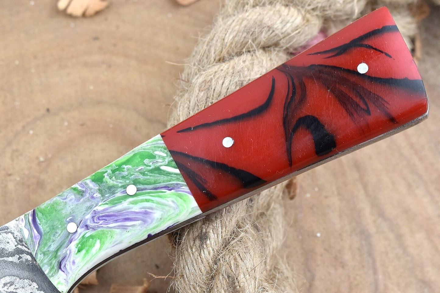 Custom Handmade Damascus Steel Chef Knife – 9.5" Kitchen Knife with 5" Blade & Multi Resin Handle