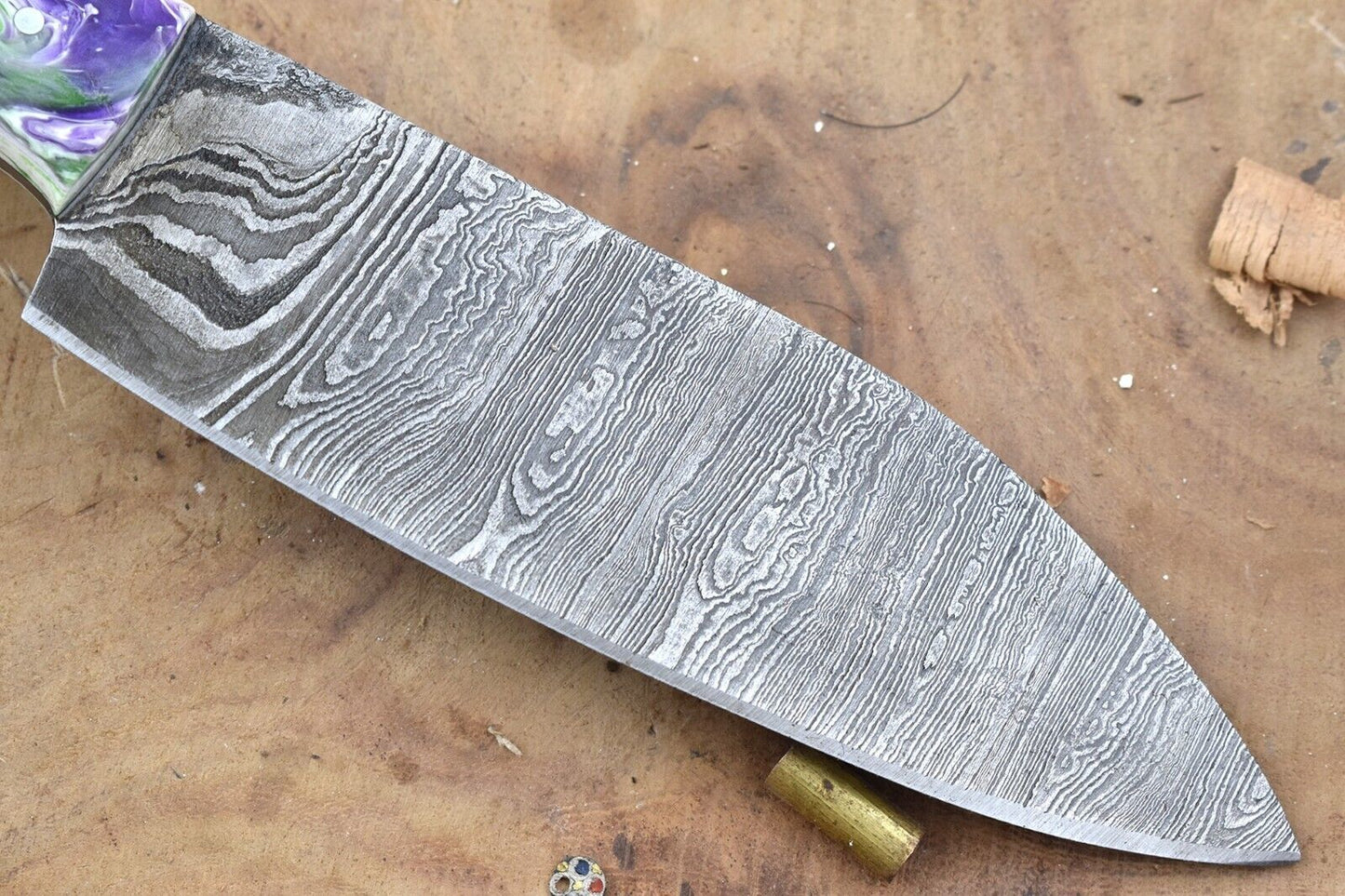 Custom Handmade Damascus Steel Chef Knife – 9.5" Kitchen Knife with 5" Blade & Multi Resin Handle