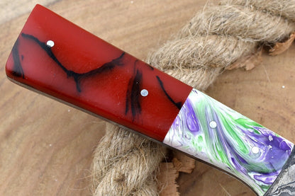 Custom Handmade Damascus Steel Chef Knife – 9.5" Kitchen Knife with 5" Blade & Multi Resin Handle