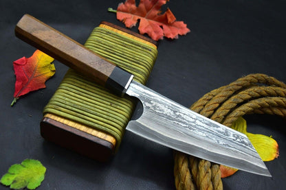 Custom 12.2" Handmade San Mai Damascus Steel Chef Knife – Walnut & Resin Handle with Leather Sheath