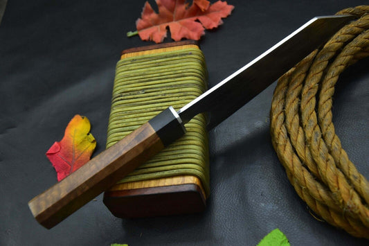 Custom 12.2" Handmade San Mai Damascus Steel Chef Knife – Walnut & Resin Handle with Leather Sheath