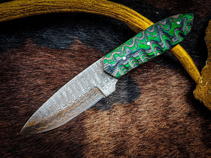 Custom Handmade Damascus Steel Skinner Knife with Wood Handle and Leather Sheath