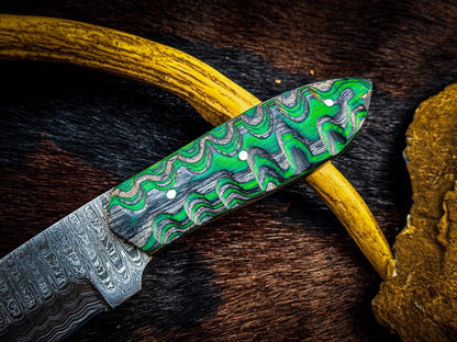 Custom Handmade Damascus Steel Skinner Knife with Wood Handle and Leather Sheath