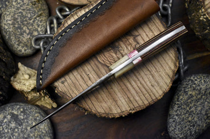 Rain Drop Damascus Skinner Knife with Mixed Handle for Hunting and Camping