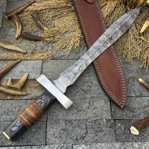 Massive 20 Inch Handmade Damascus Steel Bowie Knife with Wood Handle and Sheath