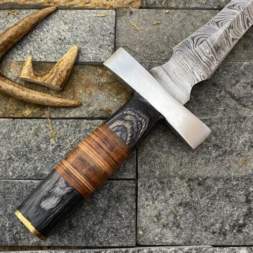 Massive 20 Inch Handmade Damascus Steel Bowie Knife with Wood Handle and Sheath
