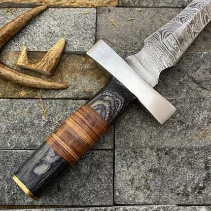 Massive 20 Inch Handmade Damascus Steel Bowie Knife with Wood Handle and Sheath