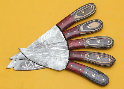 Handmade Damascus Kitchen Chef Knife Set with Pakka Wood Handle