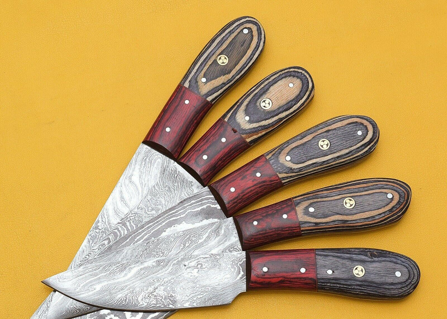 Handmade Damascus Kitchen Chef Knife Set with Pakka Wood Handle