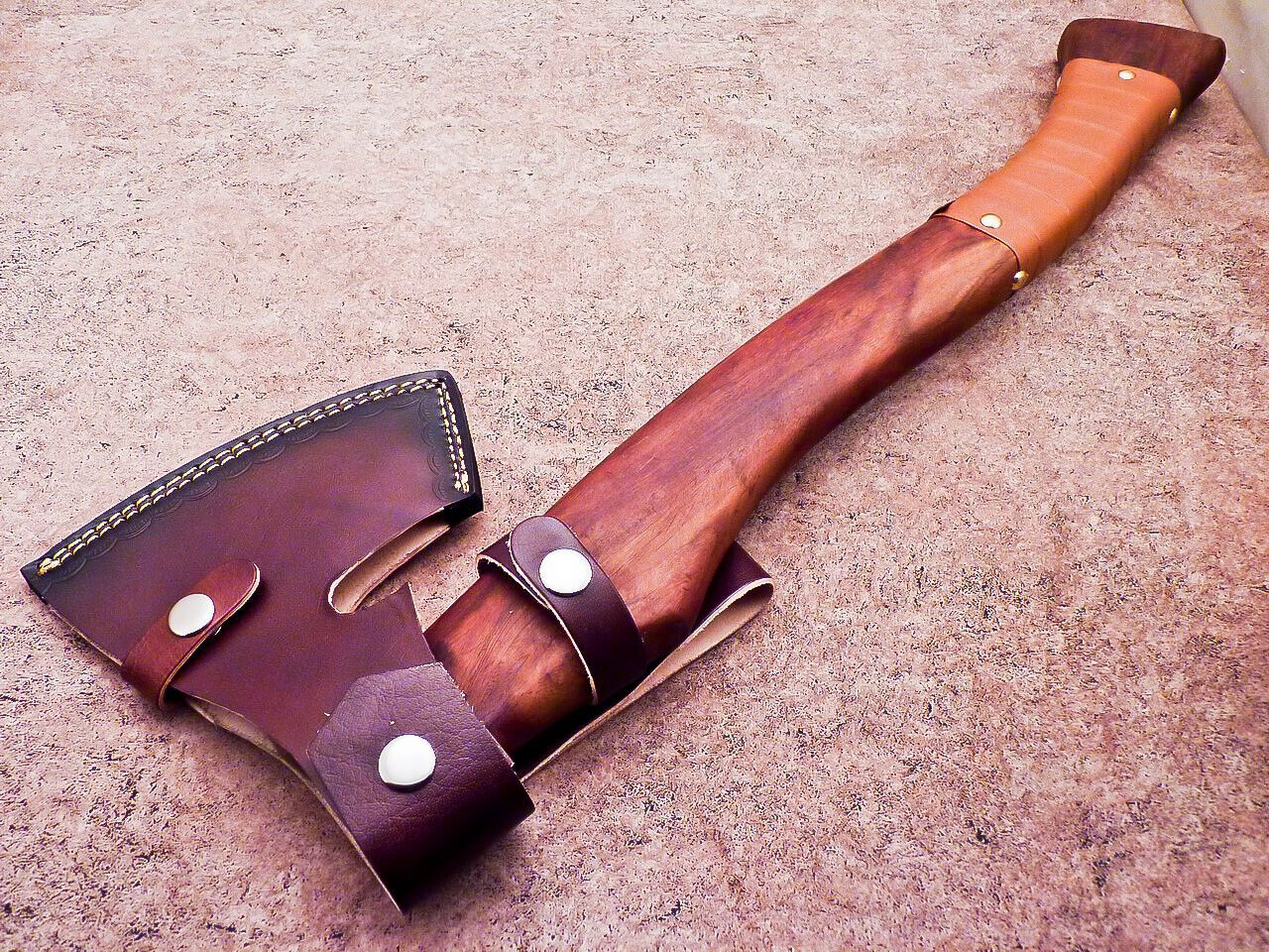 Hand Forged Viking Bearded Axe – 16 Inch Carbon Steel Hatchet with Natural Wood Handle
