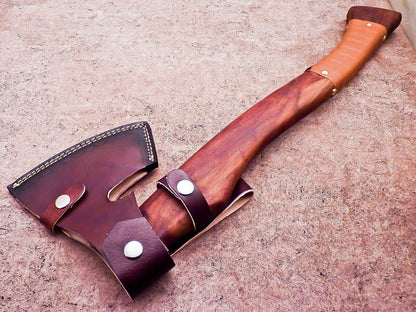 Hand Forged Viking Bearded Axe – 16 Inch Carbon Steel Hatchet with Natural Wood Handle