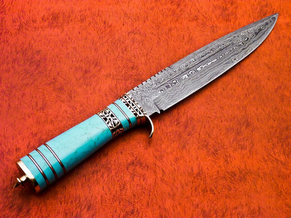 14 Inch Handmade Damascus Camping Hatchet Knife with Resin Handle and Sheath
