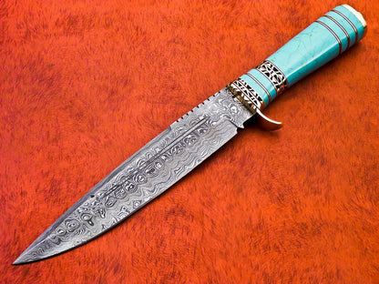 14 Inch Handmade Damascus Camping Hatchet Knife with Resin Handle and Sheath