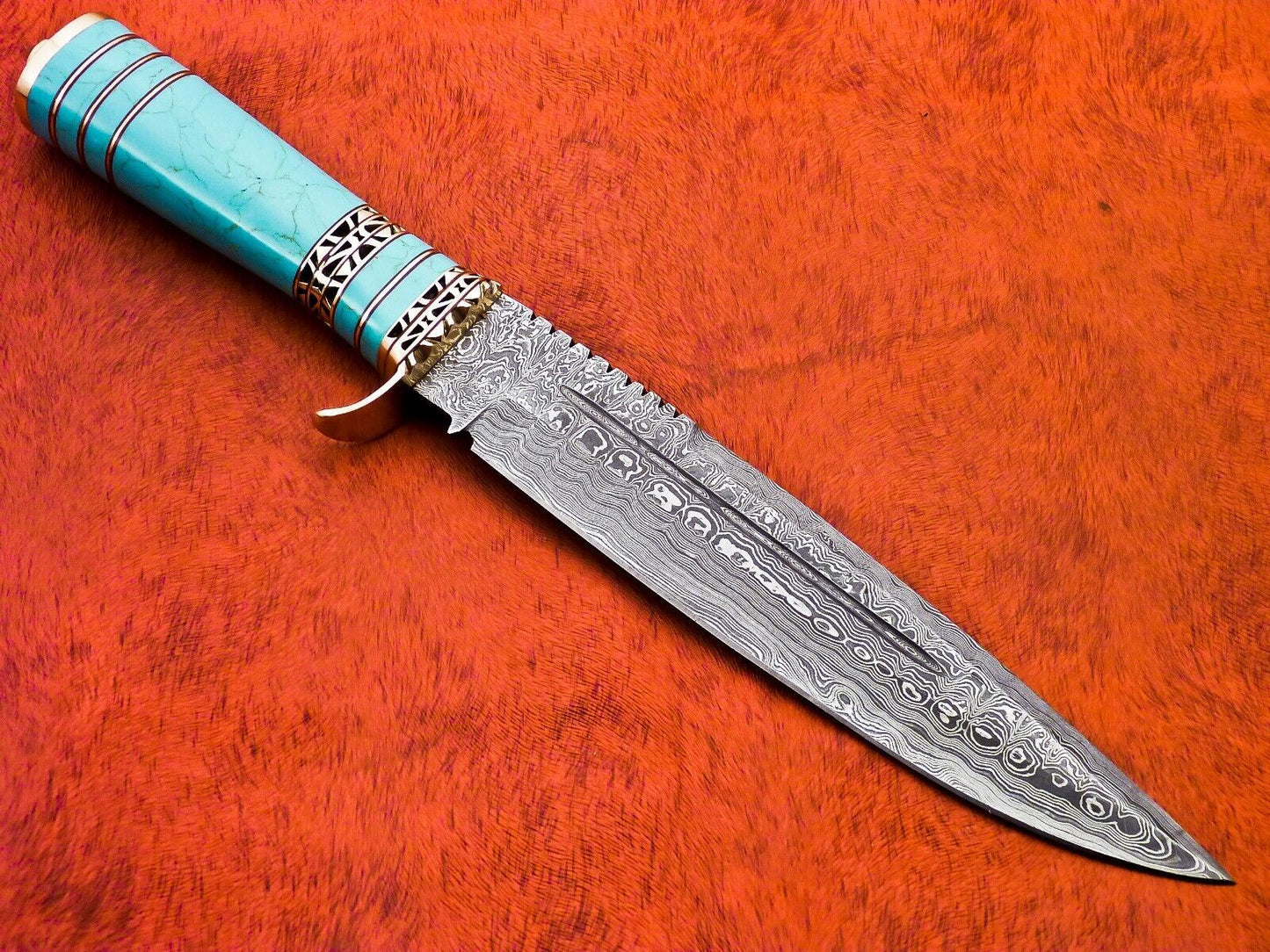 14 Inch Handmade Damascus Camping Hatchet Knife with Resin Handle and Sheath