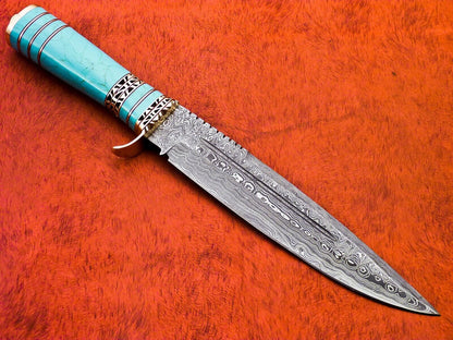 14 Inch Handmade Damascus Camping Hatchet Knife with Resin Handle and Sheath
