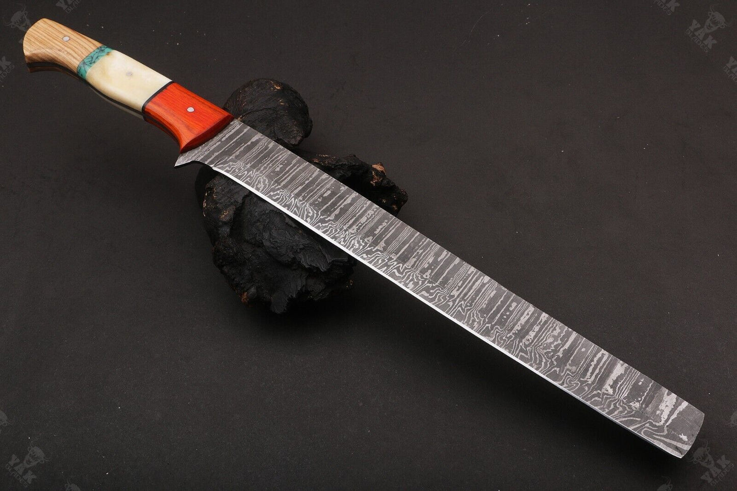 16" Hand Forged Fire Damascus Steel Brisket & Chef Knife – Custom Handmade knive