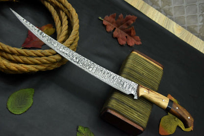 Handmade Damascus Steel Fillet Knife Damascus Fillet Knife with Olive & Walnut Handle